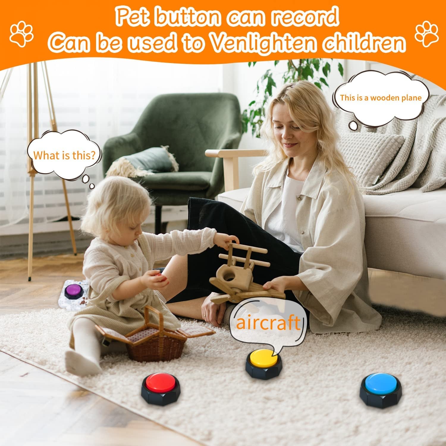 Set of 4 Dog Buttons Dog Buttons for Communication Dog Talking Buttons 25 Stickers 30 Second Record & Playback, Funny Gift for Study Office Home - 4 Color Packs