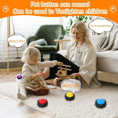 Set of 4 Dog Buttons Dog Buttons for Communication Dog Talking Buttons 25 Stickers 30 Second Record & Playback, Funny Gift for Study Office Home - 4 Color Packs