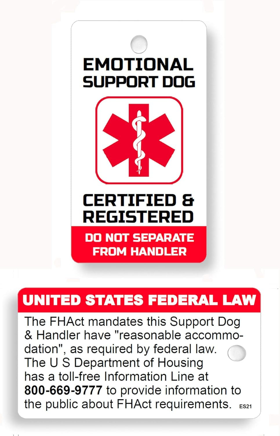 PVC Emotional Support Dog Key or Collar Tag for Fhact ESA (Emotional Support ES21)