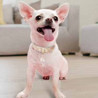Cat Collar, Dog Collar, [Bling Rhinestones] Premium PU Leather with Pendant Adjustable Collars for Small to Medium Dog Medium Gold