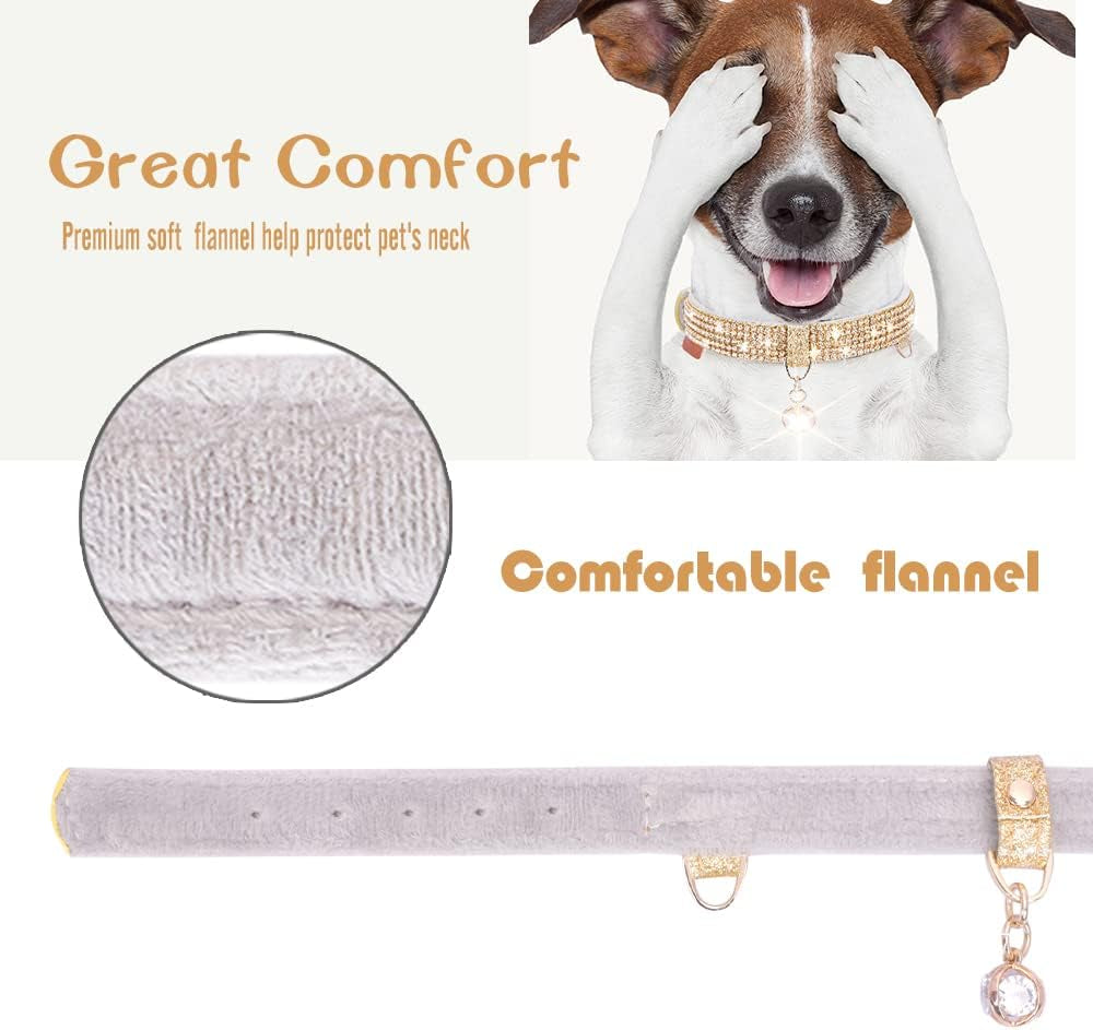 Cat Collar, Dog Collar, [Bling Rhinestones] Premium PU Leather with Pendant Adjustable Collars for Small to Medium Dog Medium Gold