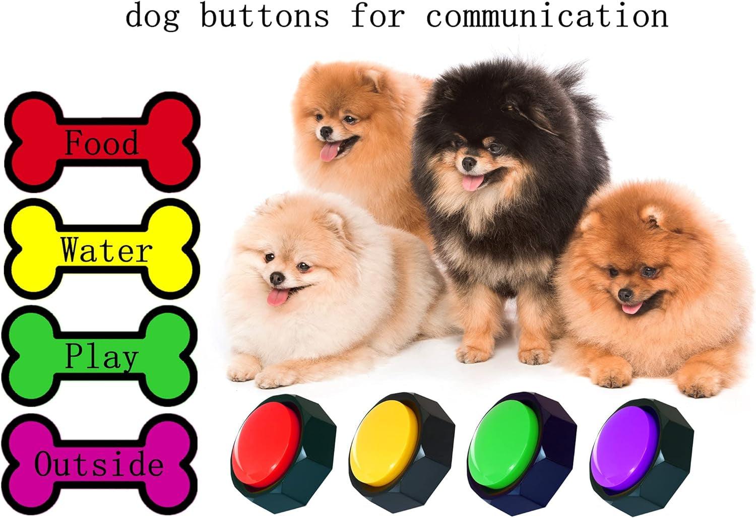 Set of 4 Dog Buttons Dog Buttons for Communication Dog Talking Buttons 25 Stickers 30 Second Record & Playback, Funny Gift for Study Office Home - 4 Color Packs