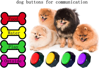 Set of 4 Dog Buttons Dog Buttons for Communication Dog Talking Buttons 25 Stickers 30 Second Record & Playback, Funny Gift for Study Office Home - 4 Color Packs