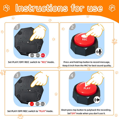 Set of 4 Dog Buttons Dog Buttons for Communication Dog Talking Buttons 25 Stickers 30 Second Record & Playback, Funny Gift for Study Office Home - 4 Color Packs