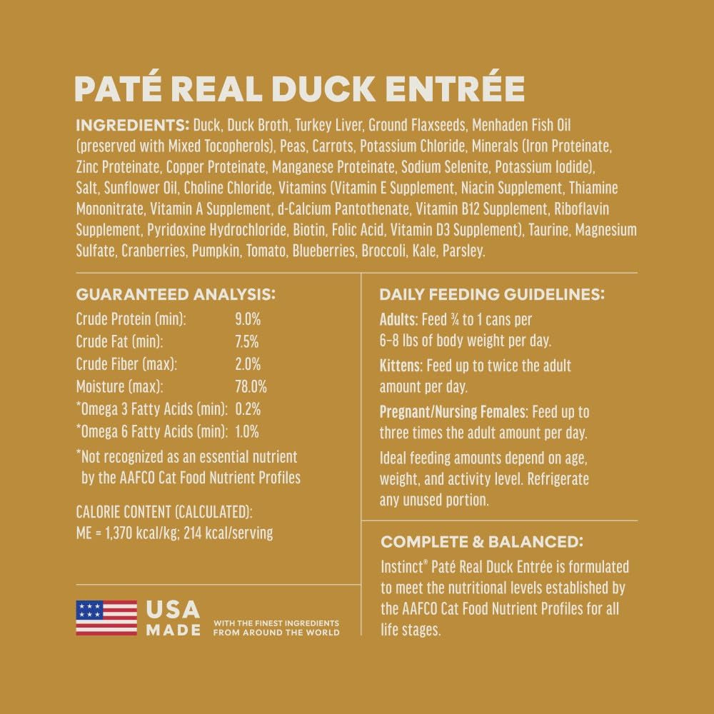 Pate Entrees, Wet Canned Cat Food, Grain-Free - Real Duck, 5.5 Oz. Cans (Pack of 12)