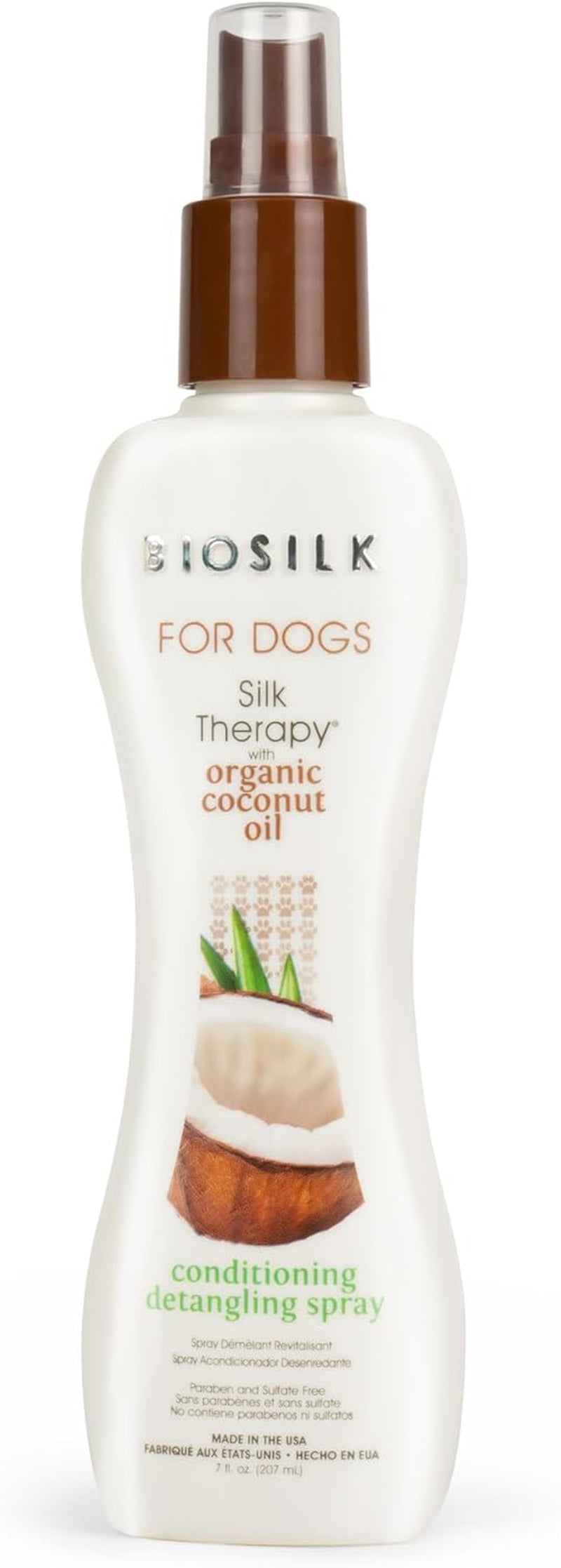 Silk Therapy Conditioning Detangling Spray for Dogs with Natural Coconut Oil, Leave-In Detangler and Conditioner, Dematting Grooming Spray, Sulfate Free, 7 Fl Oz