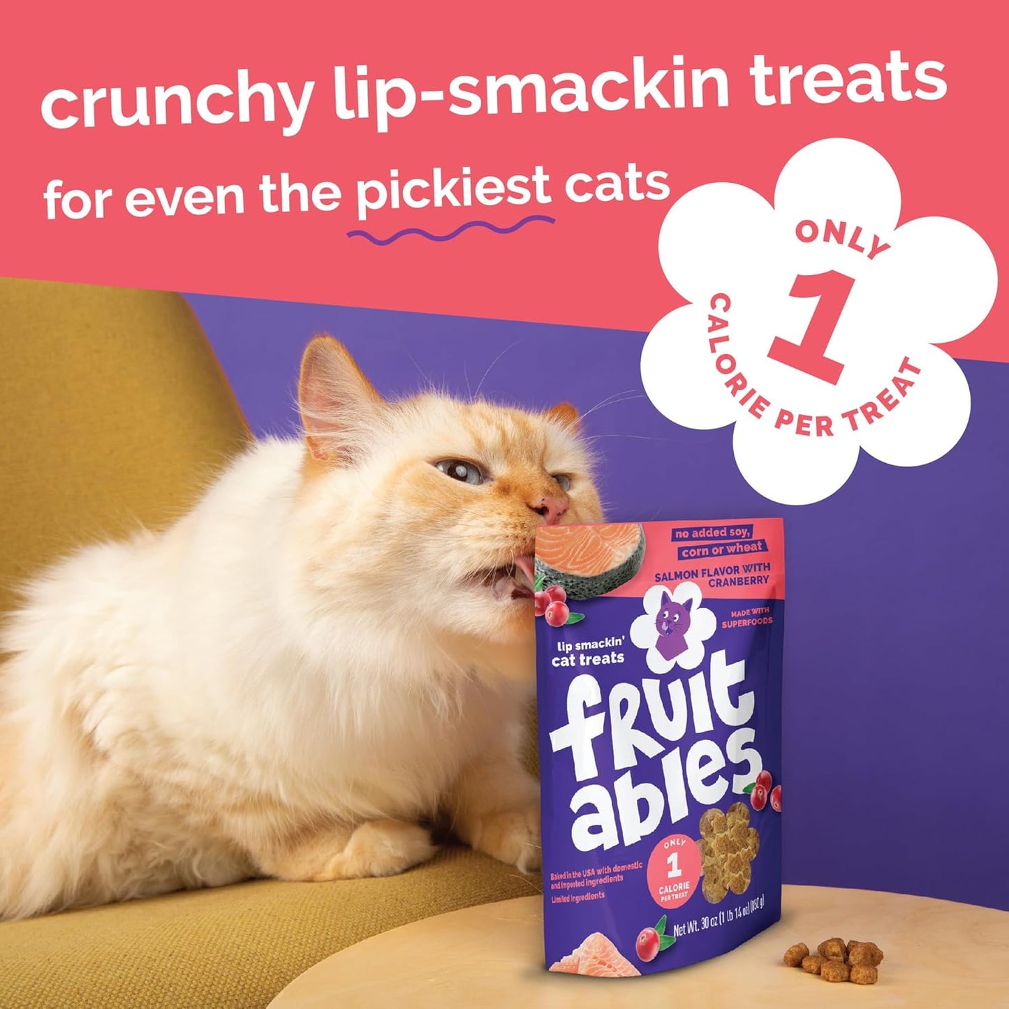 Cat Treats, Healthy Treats for Cats, Low Calorie and Packed with Protein, Crunchy Biscuits, No Wheat, Corn or Soy, Made with Real Salmon and Cranberry, 2.5Oz
